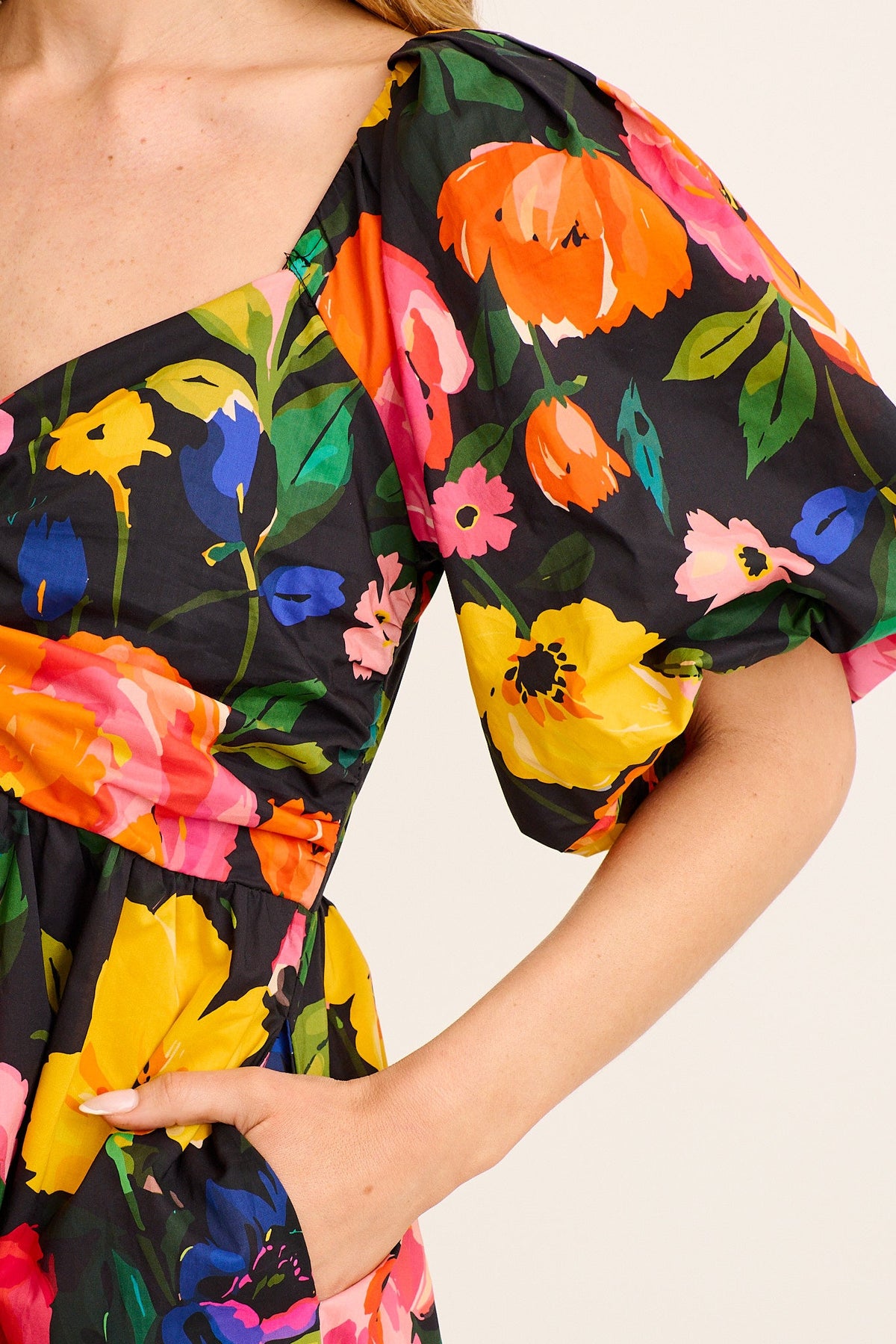 Azaria Dress in Black Multi Floral Cotton