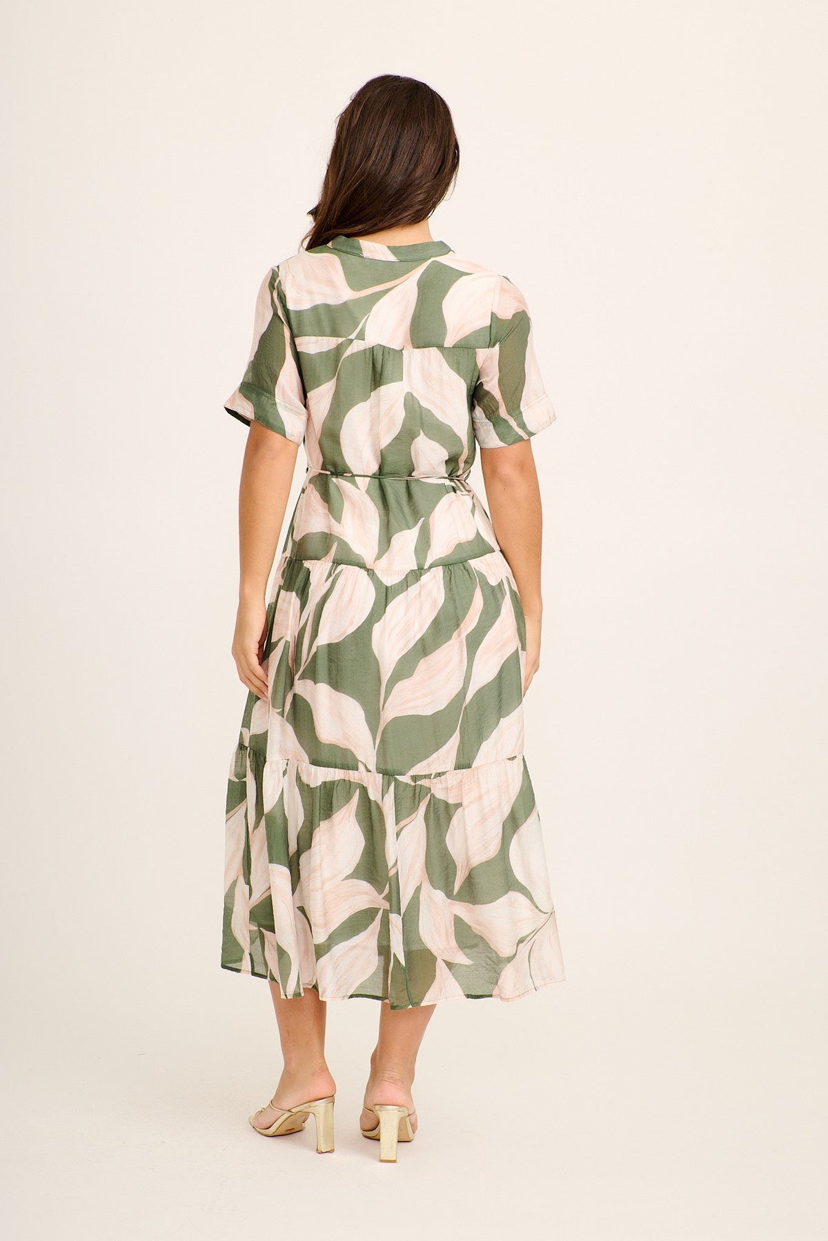Cambria Midi Dress in Cream with Khaki Print