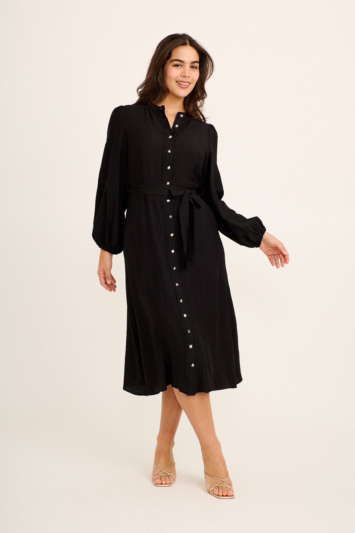 Angeline Midi Shirt Dress in Black