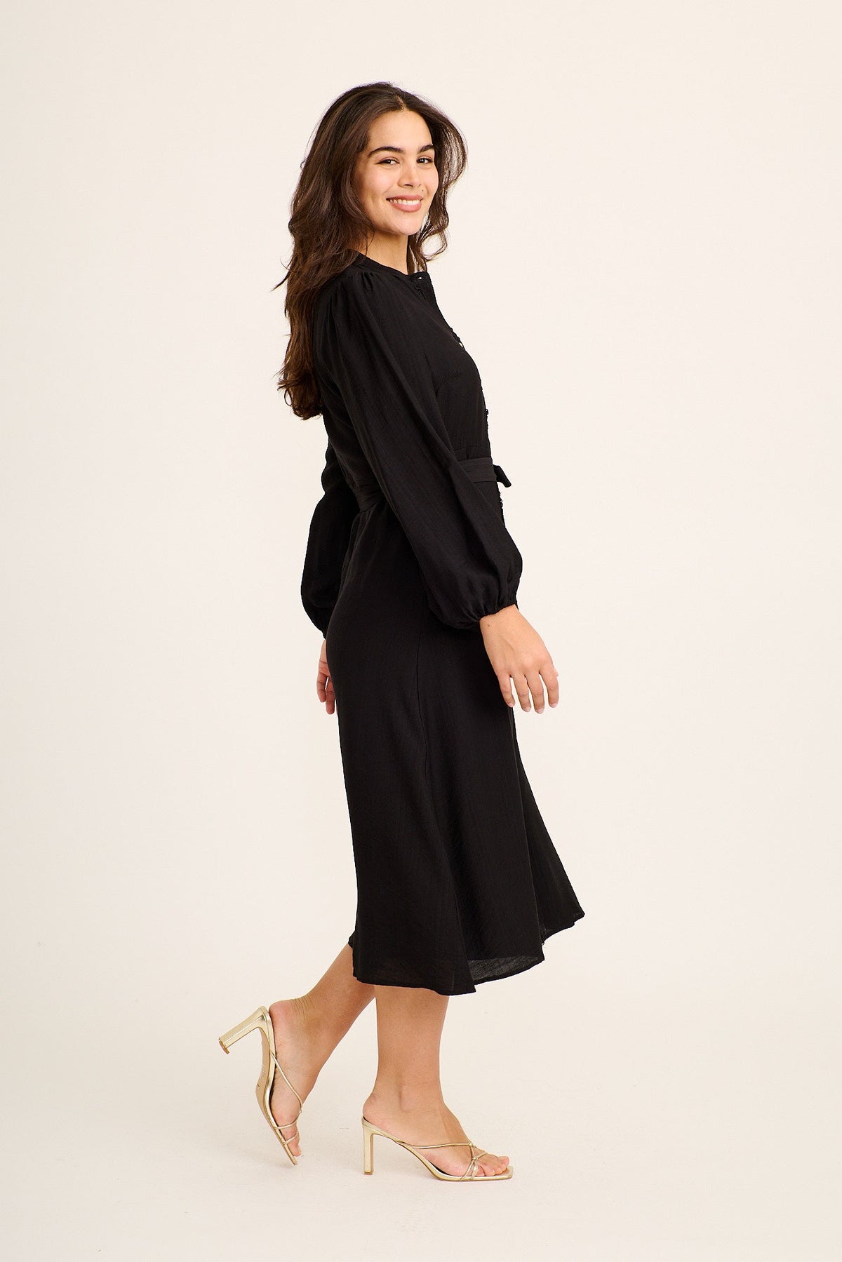 Angeline Midi Shirt Dress in Black