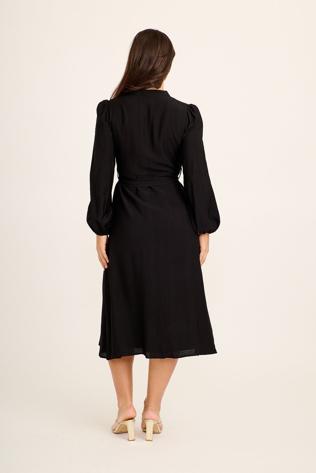 Angeline Midi Shirt Dress in Black