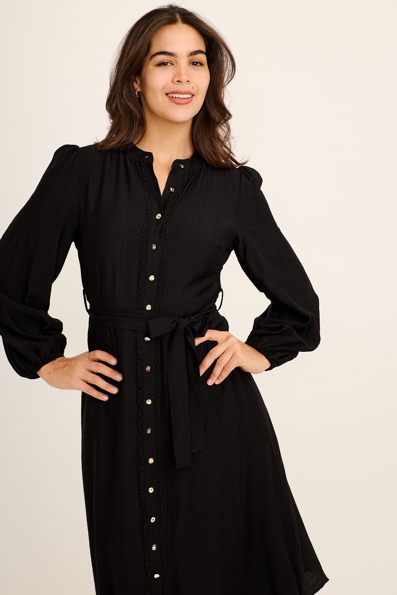 Angeline Midi Shirt Dress in Black