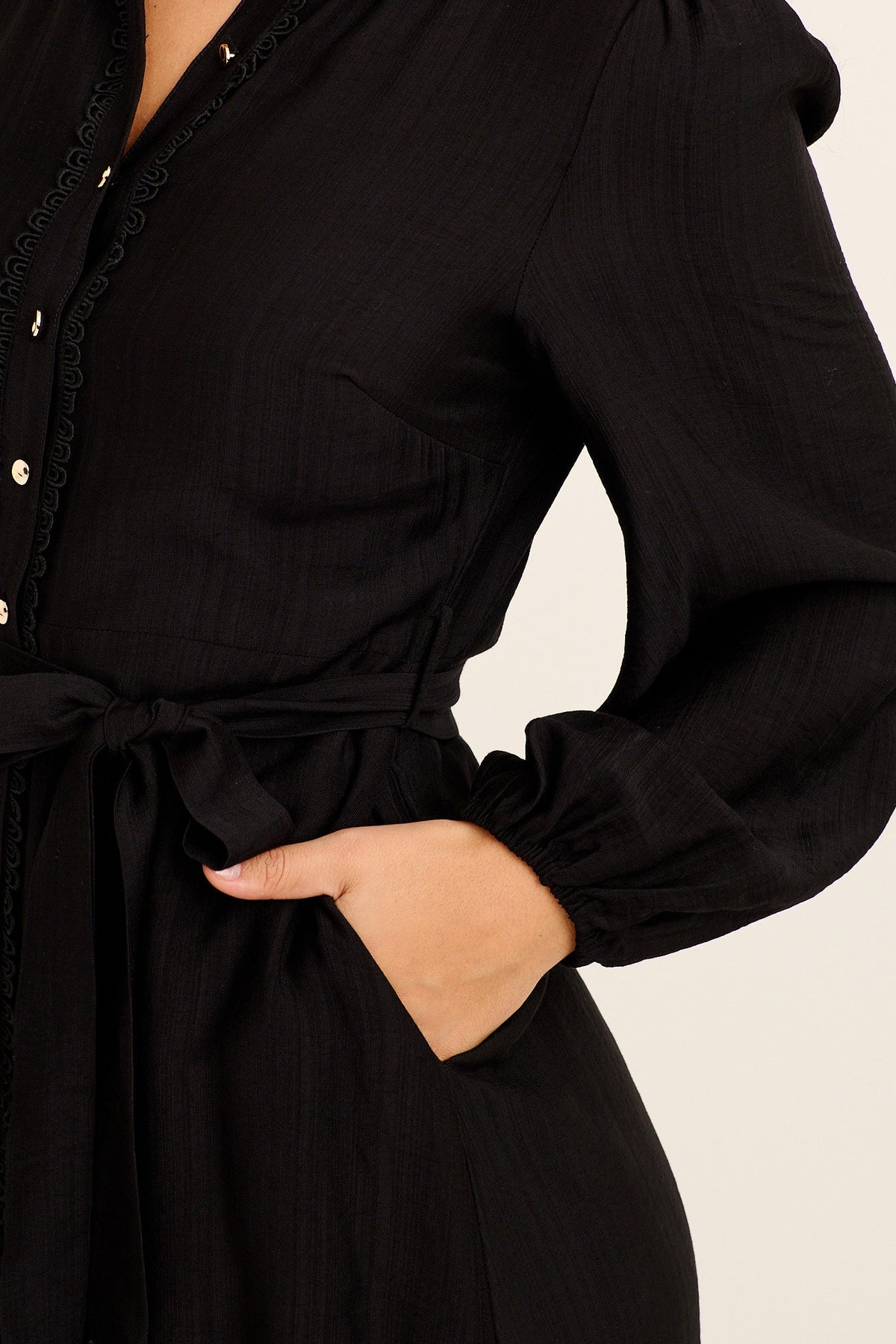 Angeline Midi Shirt Dress in Black
