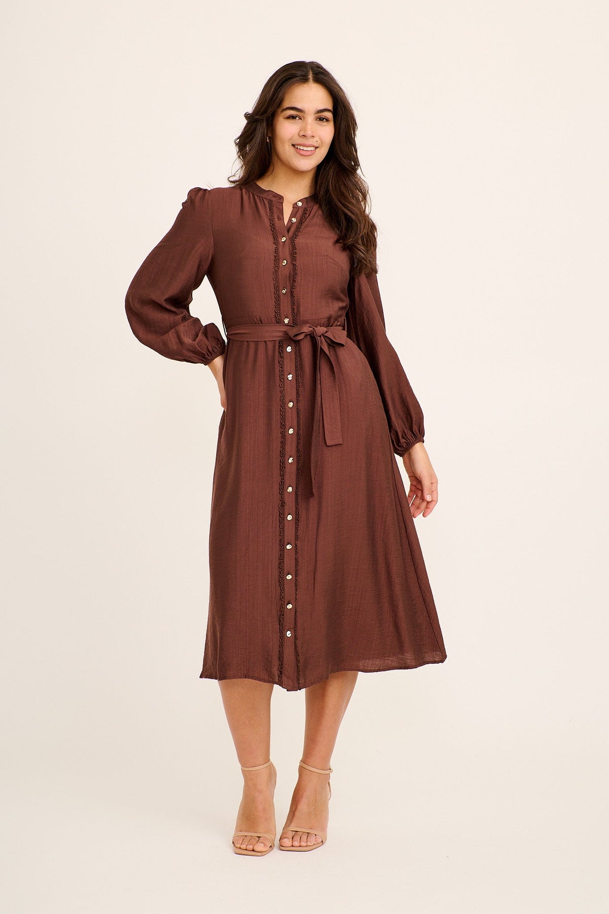 Angeline Midi Shirt Dress in Chocolate