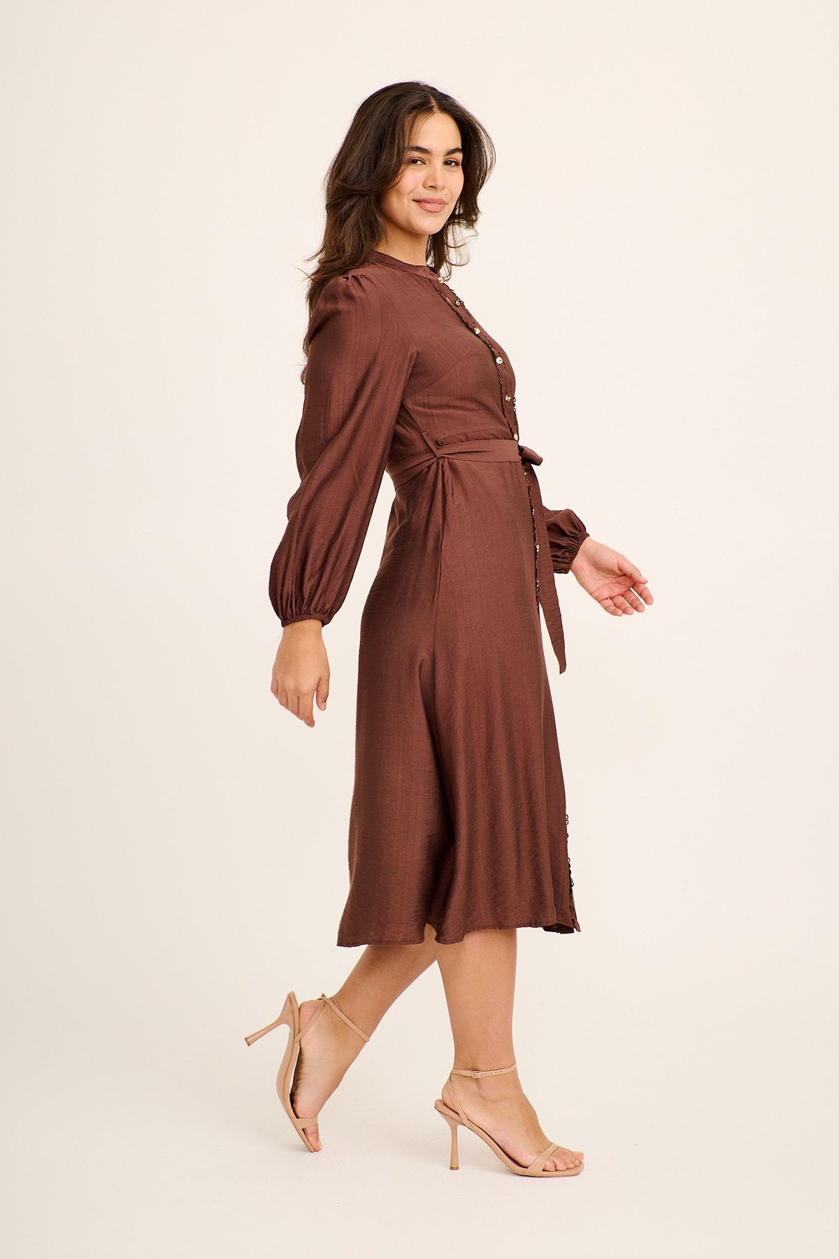 Angeline Midi Shirt Dress in Chocolate