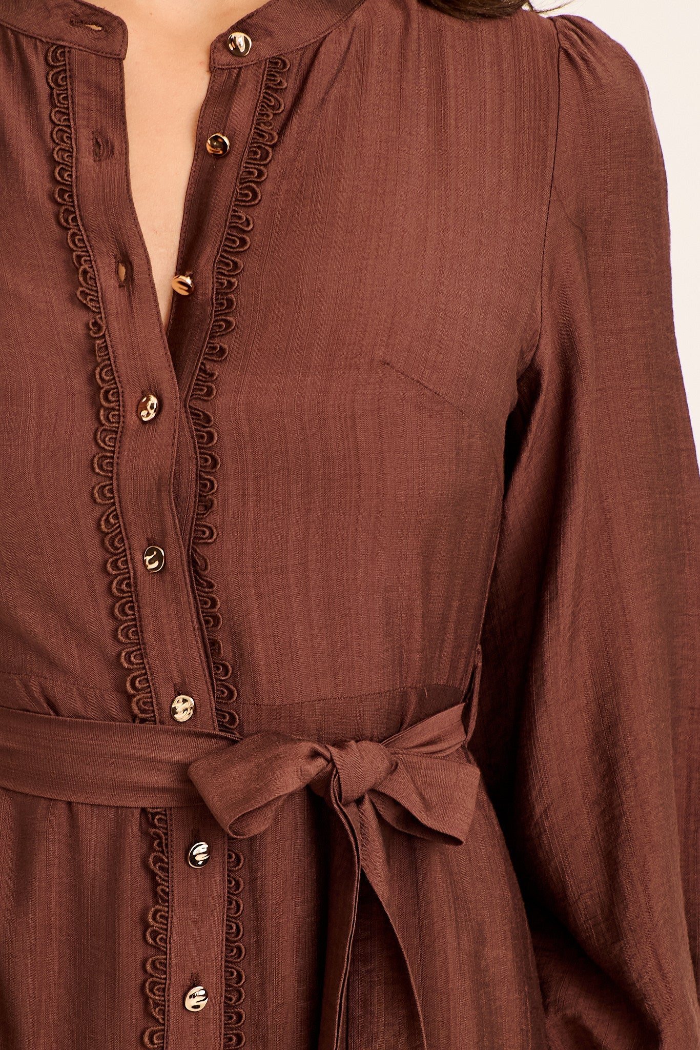 Angeline Midi Shirt Dress in Chocolate