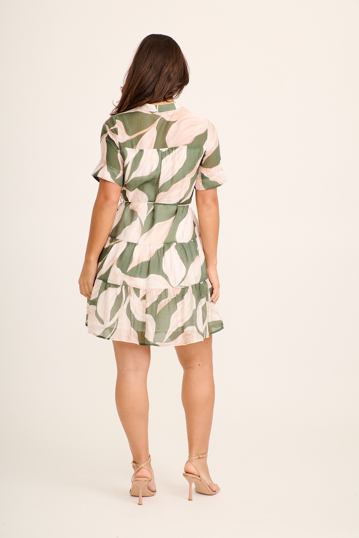Ceyla Dress in Cream with Khaki Print