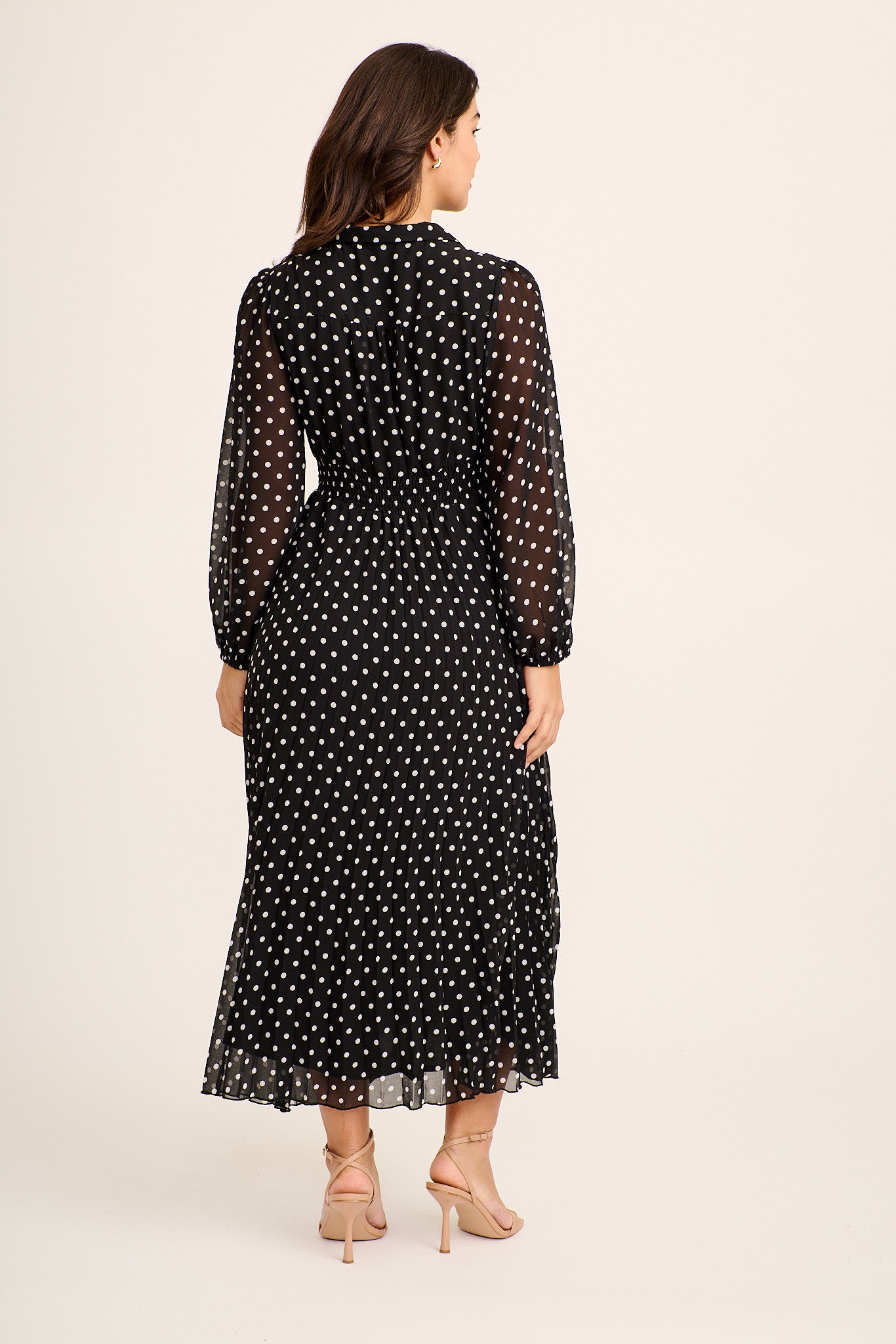 Carlo Midi Dress in Black and White Polka Dot Chiffon