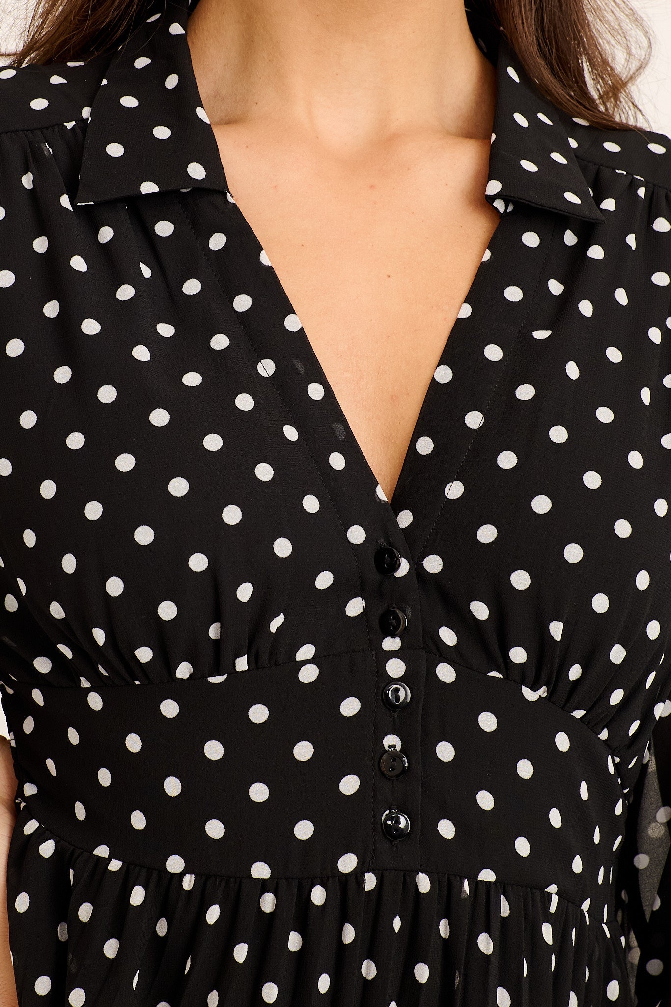 Carlo Midi Dress in Black and White Polka Dot Chiffon