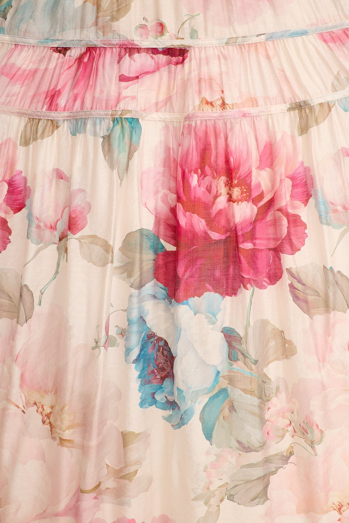Amalie Midi Dress In Cream with Pink Floral