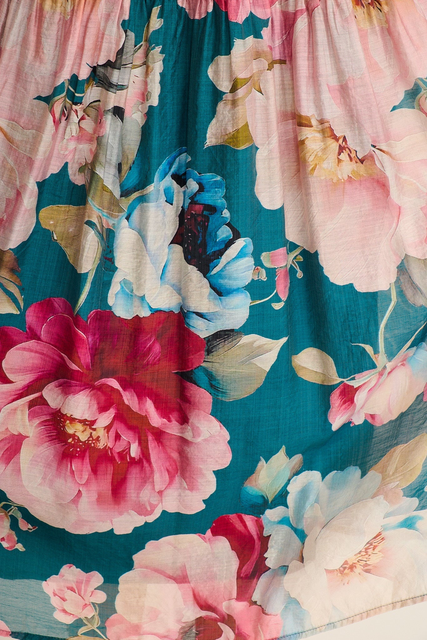 Amalie Midi Dress In Teal with Pink Floral