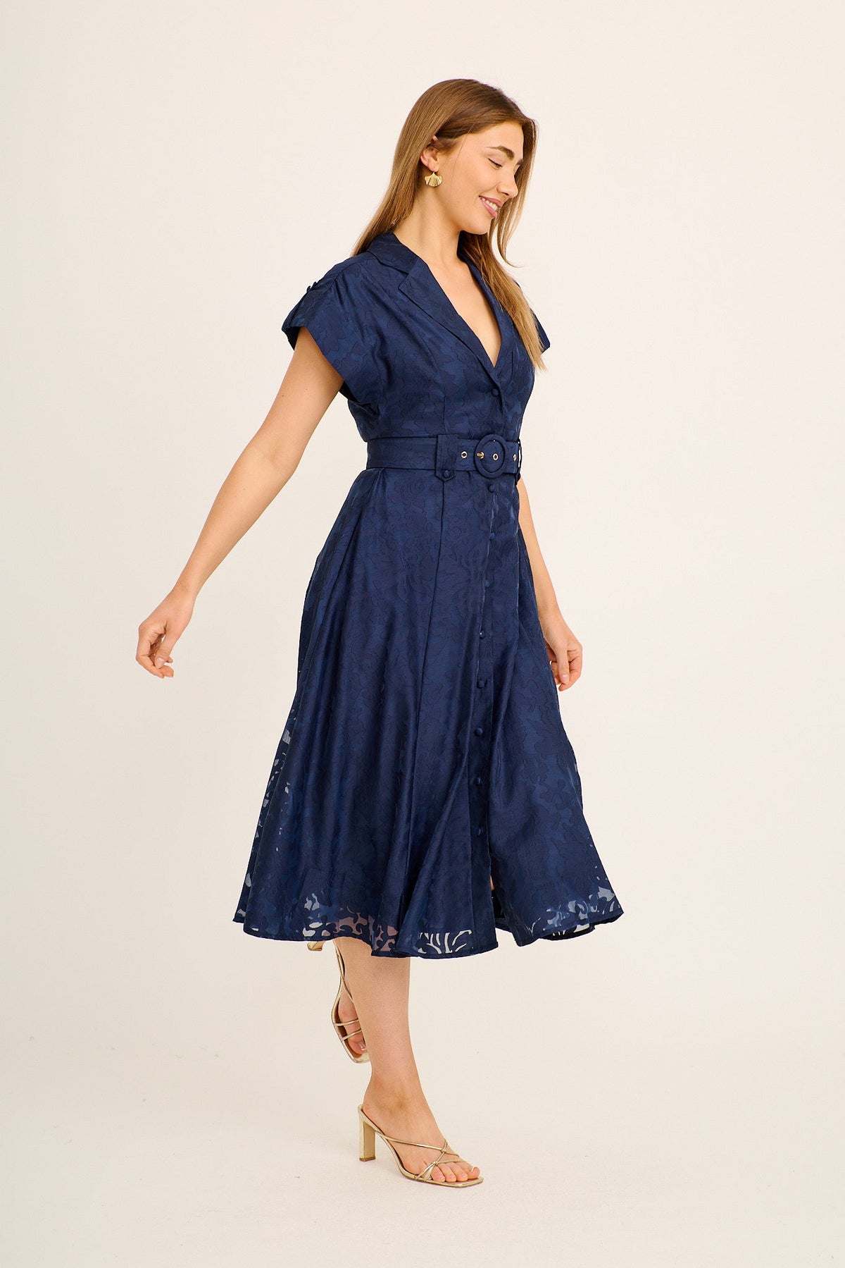 Ascend Midi Dress in Navy Burnout Chiffon