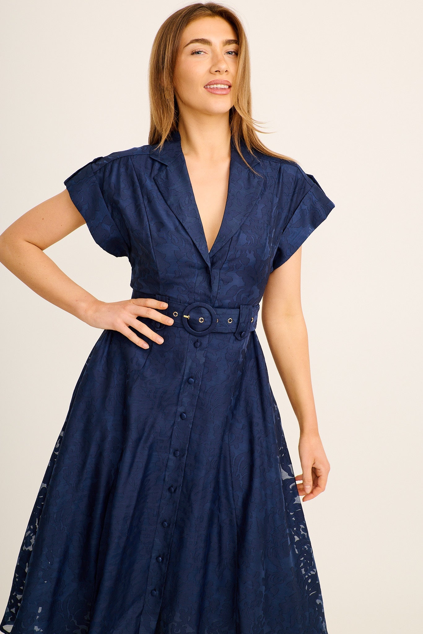 Ascend Midi Dress in Navy Burnout Chiffon