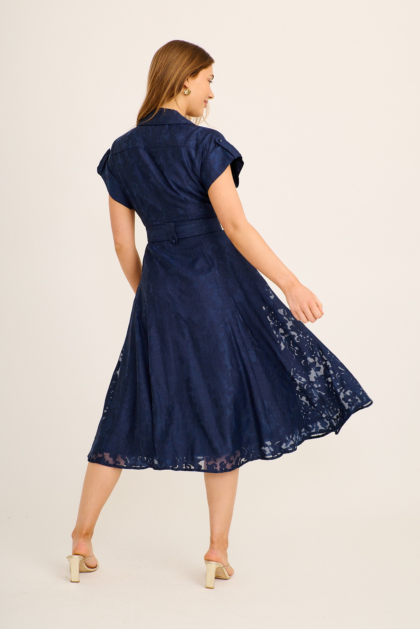 Ascend Midi Dress in Navy Burnout Chiffon