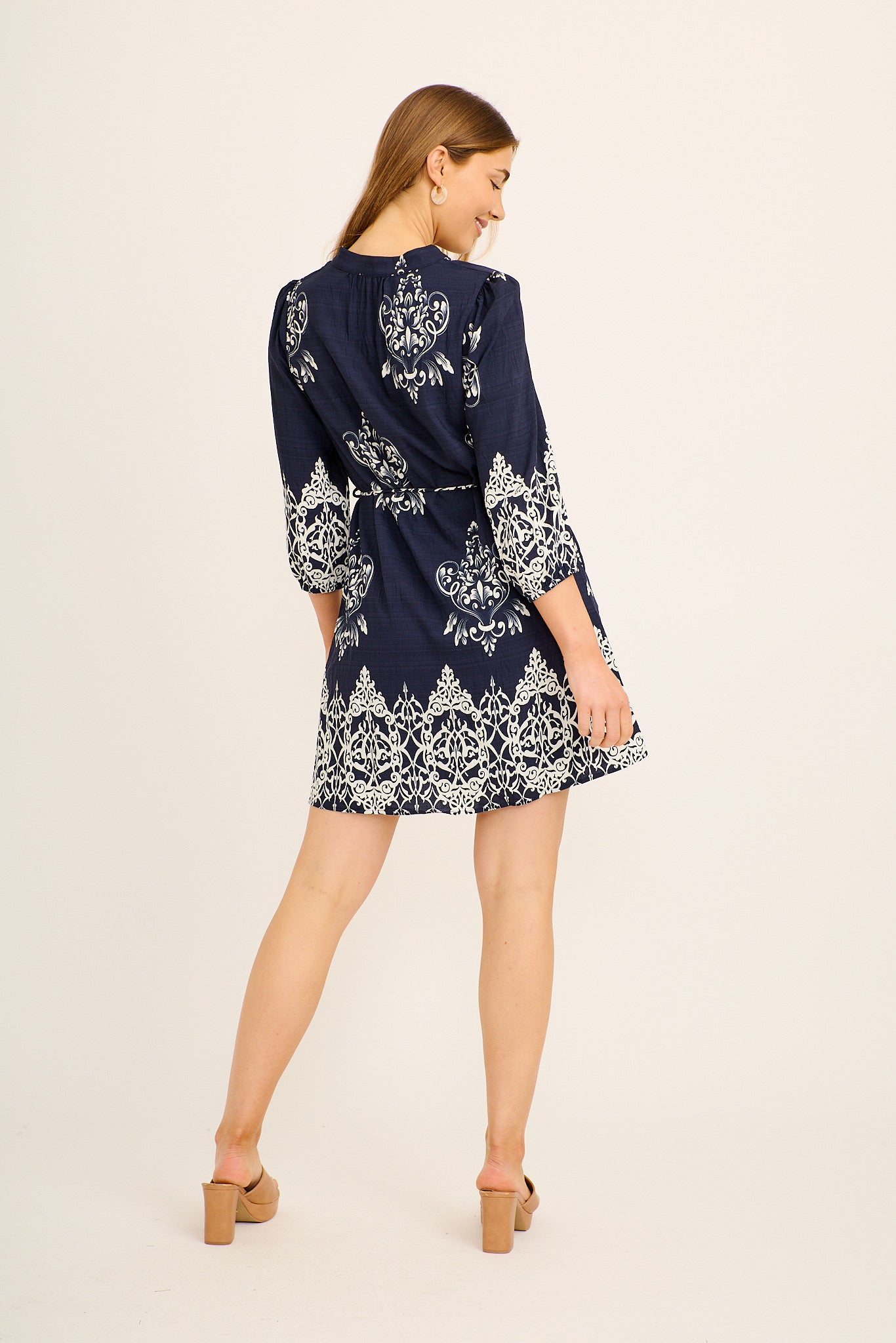 Ambar Dress in Navy with White Placement Print