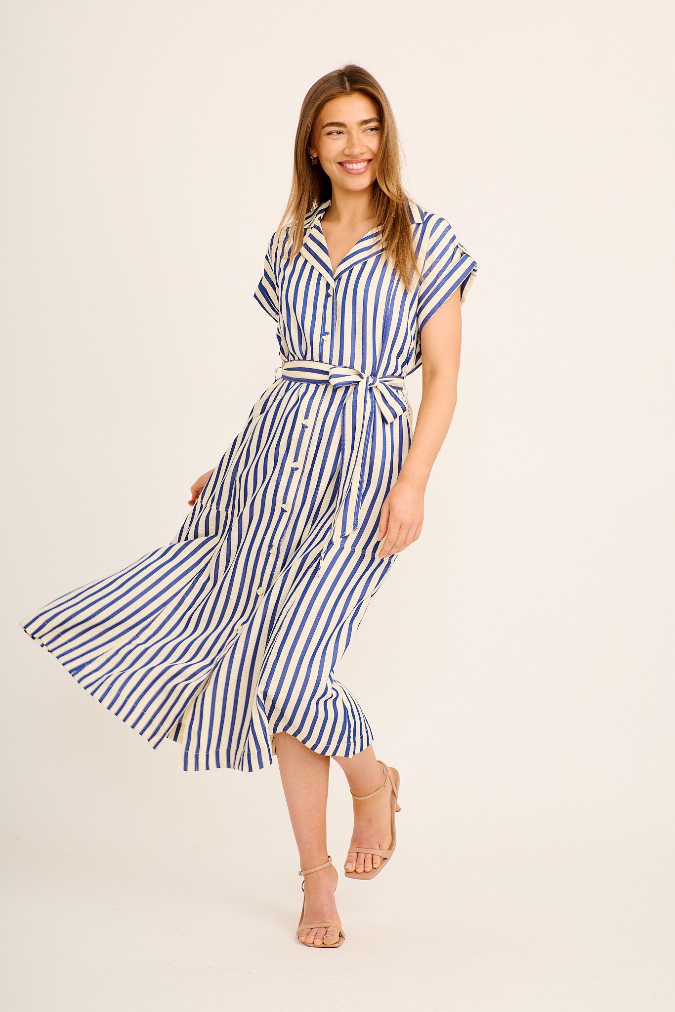 Arcadia Maxi Shirt Dress in Navy Stripe