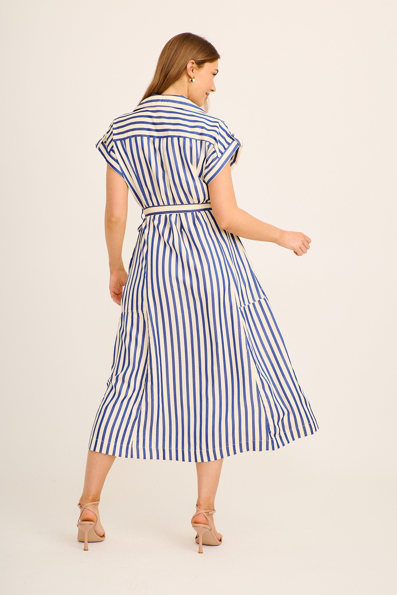 Arcadia Maxi Shirt Dress in Navy Stripe