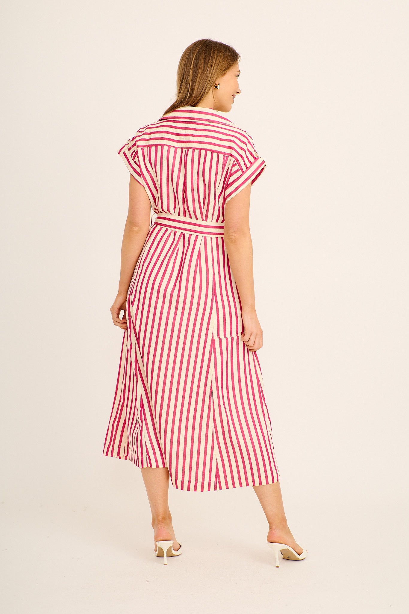 Arcadia Maxi Shirt Dress in Pink Stripe