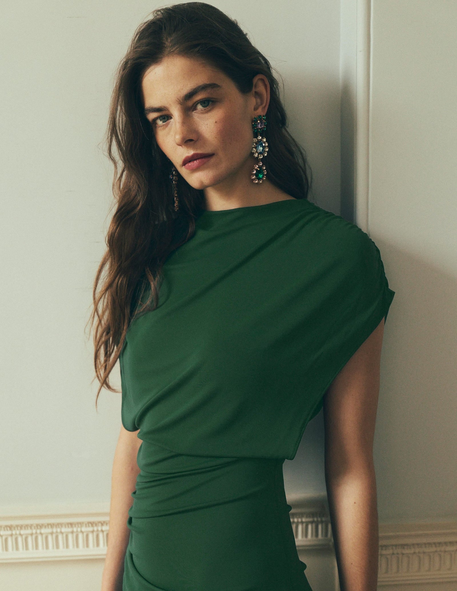 Drape Jersey Crepe Maxi Dress-Hunter Green