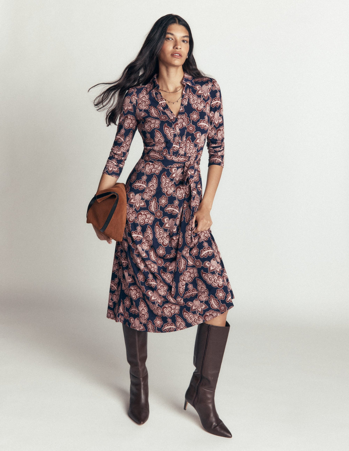 Imogen Collared Jersey Dress-Navy, Tickled Meadows