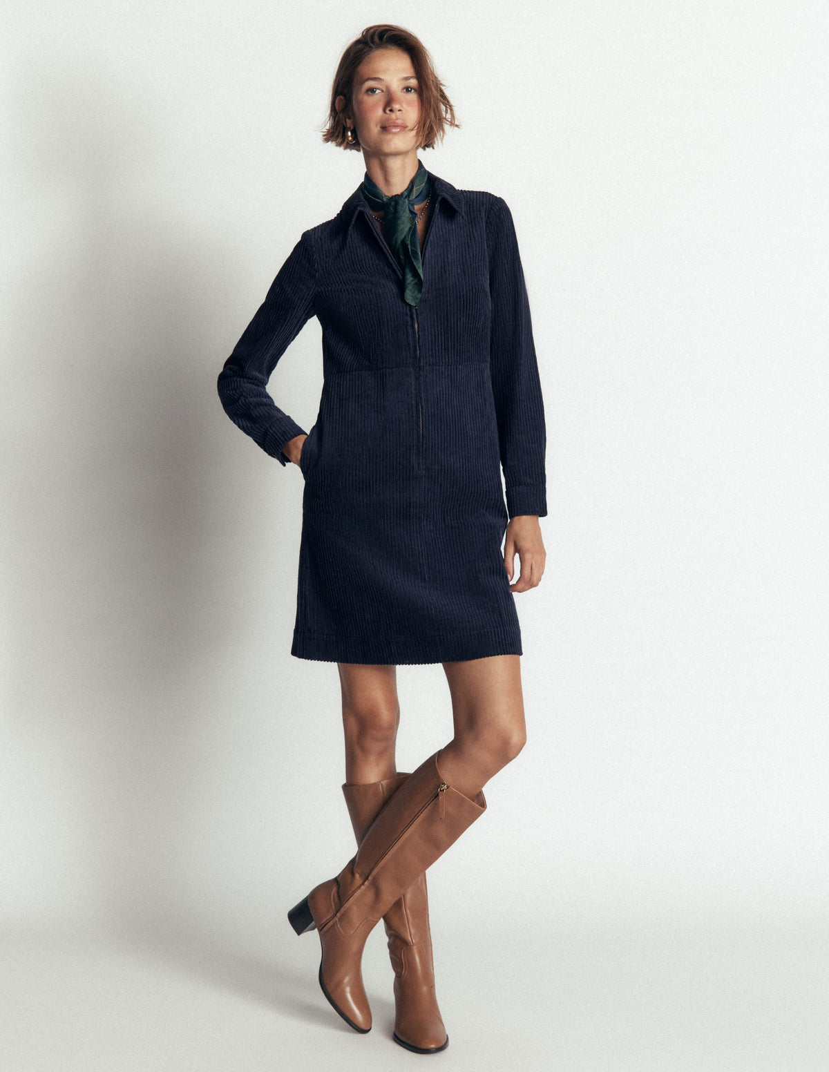 Bronte Cord Short Dress-Navy