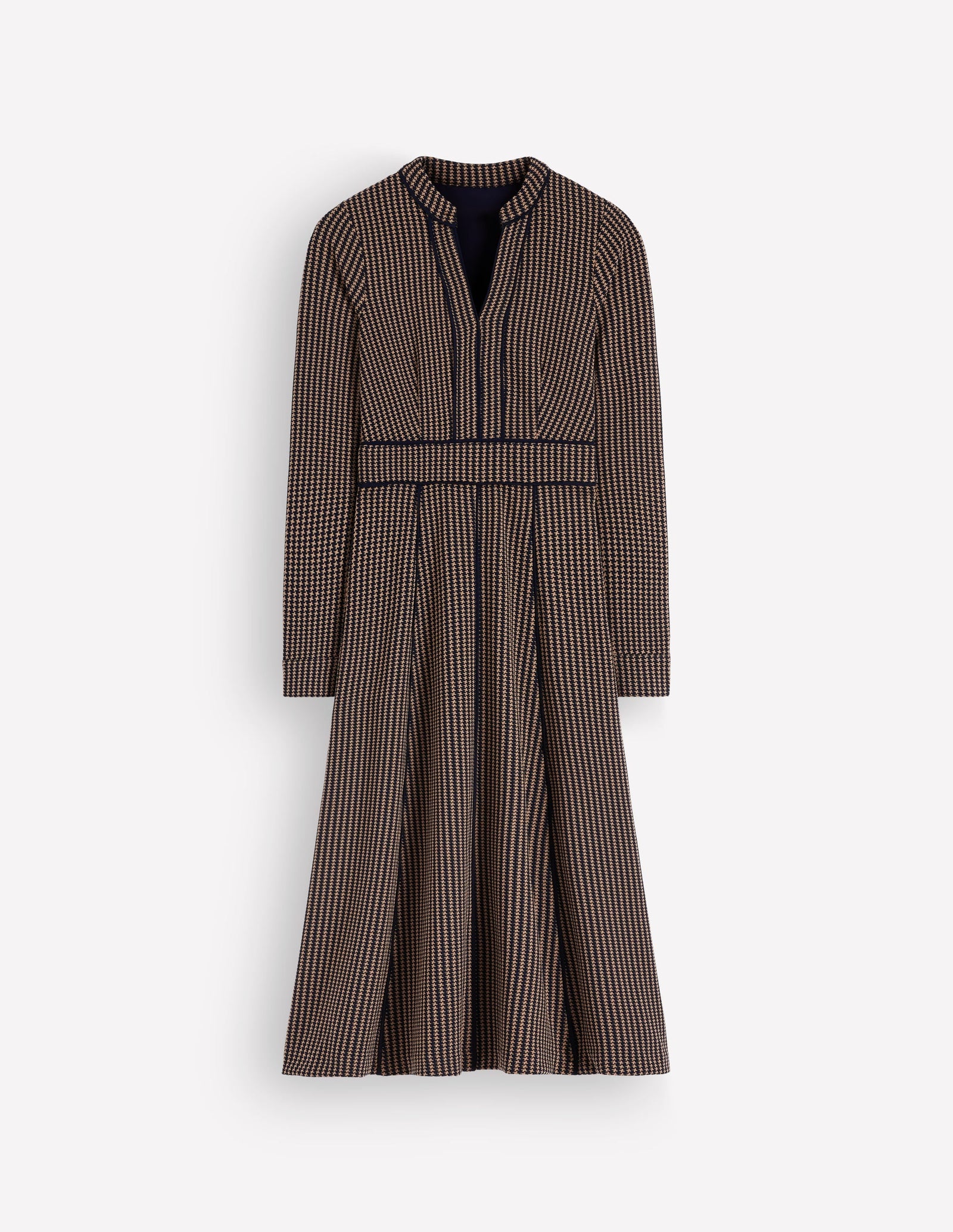 Alex Ponte Contrast Midi Dress-Navy/Camel Texture