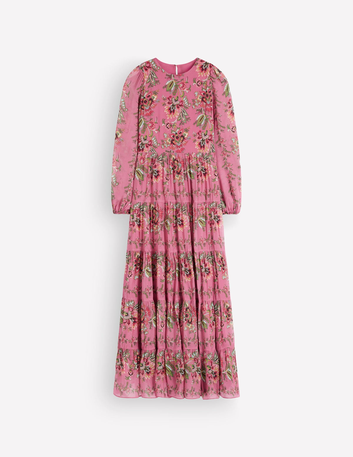 Multi Tiered Maxi Dress-Pink Heather, Frosted Flora