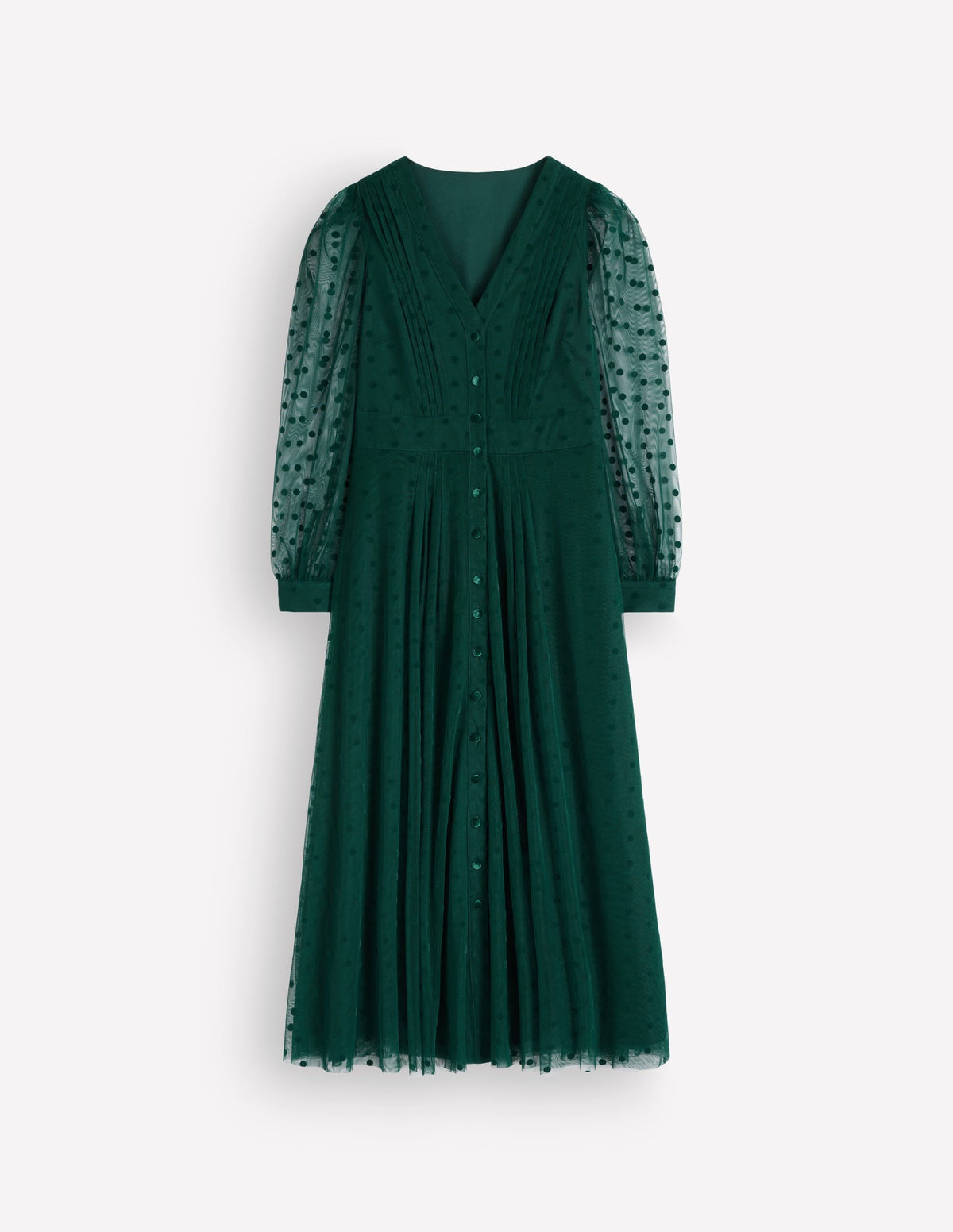 Pleated Tulle Midi Dress-Midnight Teal