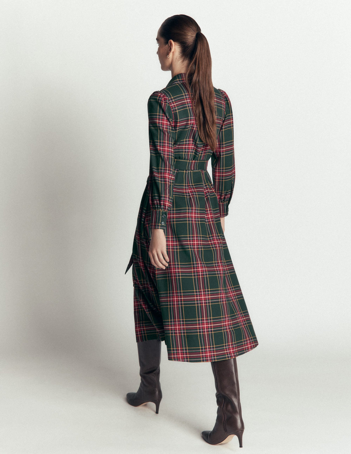 Maeve Check Midi Shirt Dress-Green, Navy and Red Check