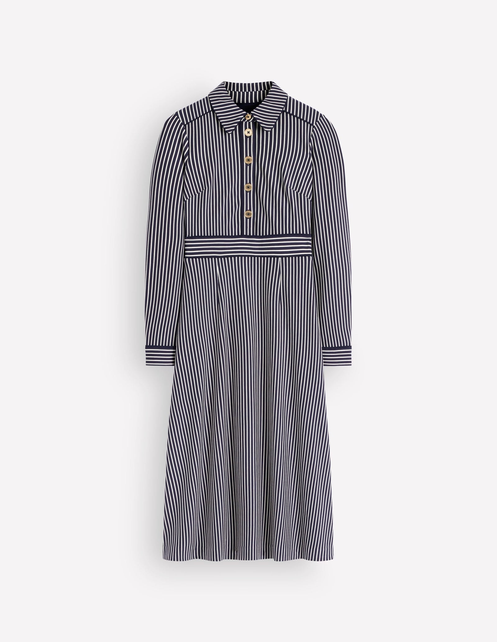 Etta Piping Detail Ponte Dress-Navy, Ivory Stripe