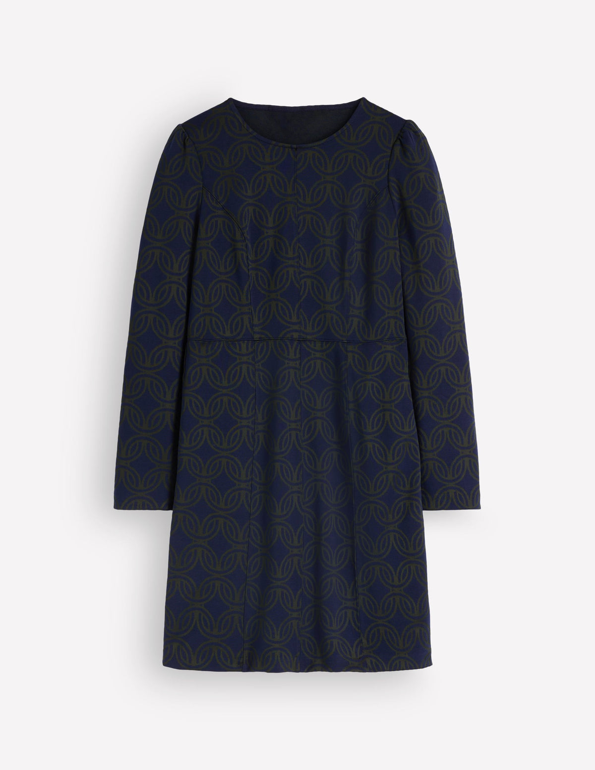 Marla Seamed Ottoman Dress-Navy and Forest Glade Jacquard
