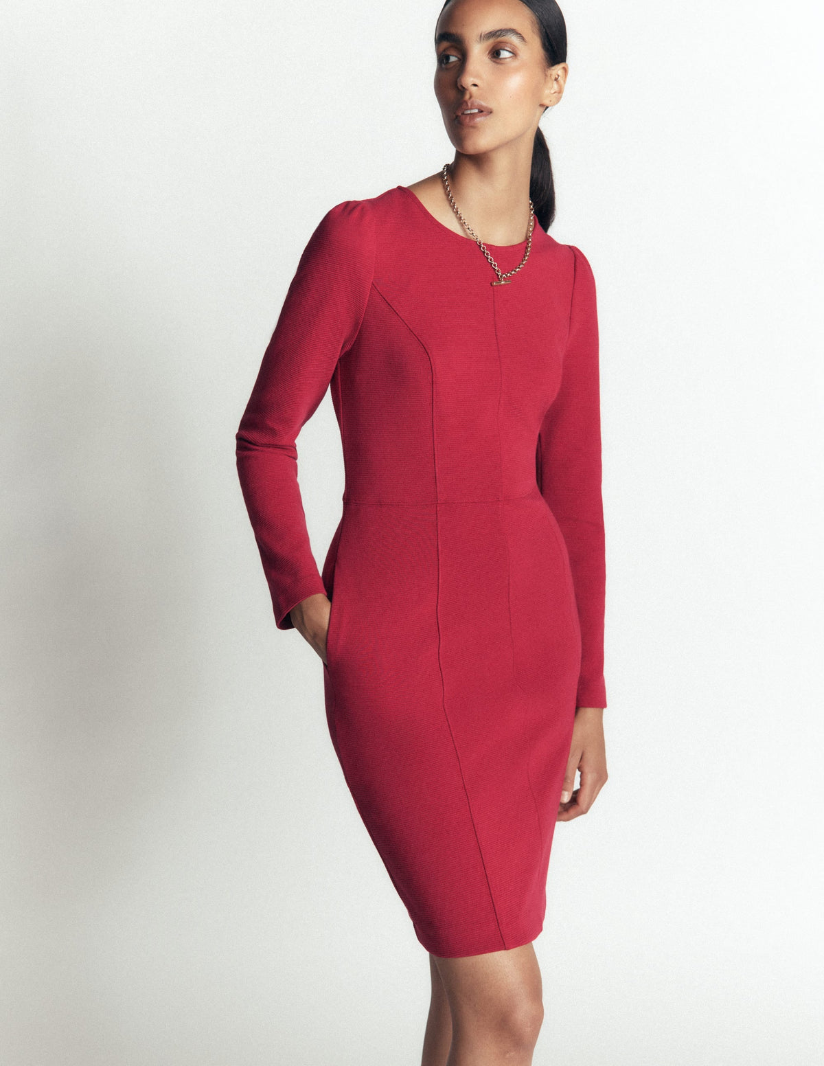Marla Seamed Ottoman Dress-Red Earth
