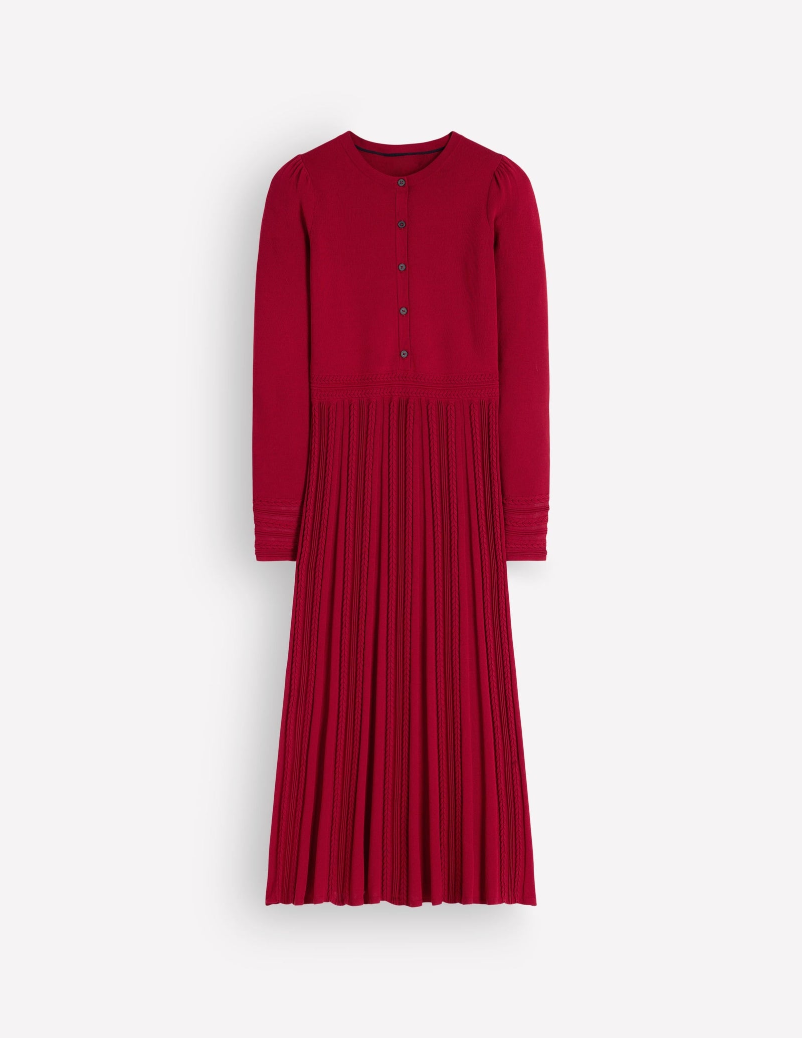 Cable Stitch Knitted Dress-Crimson Red