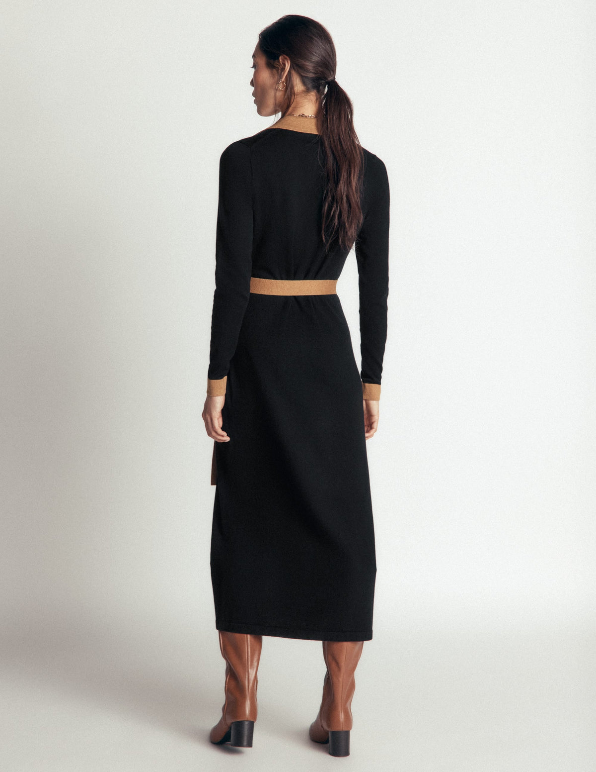 Jessica Knitted Shirt Dress-Black and Fall leaf