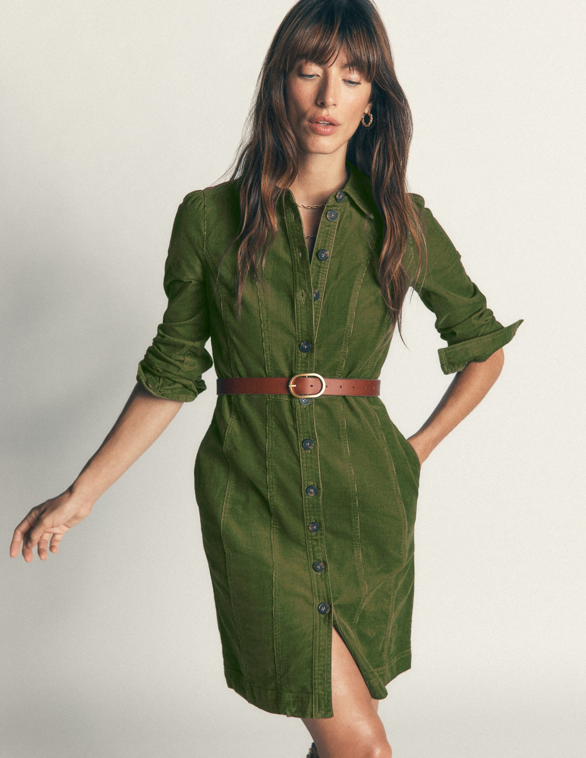 Rhoda Cord Short Dress-Forest Green