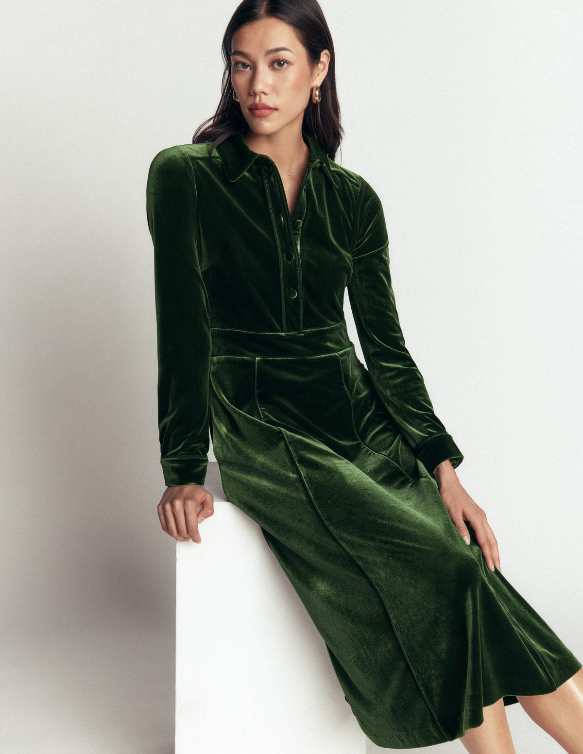 Etta Piping Velvet Dress-Douglas Fir