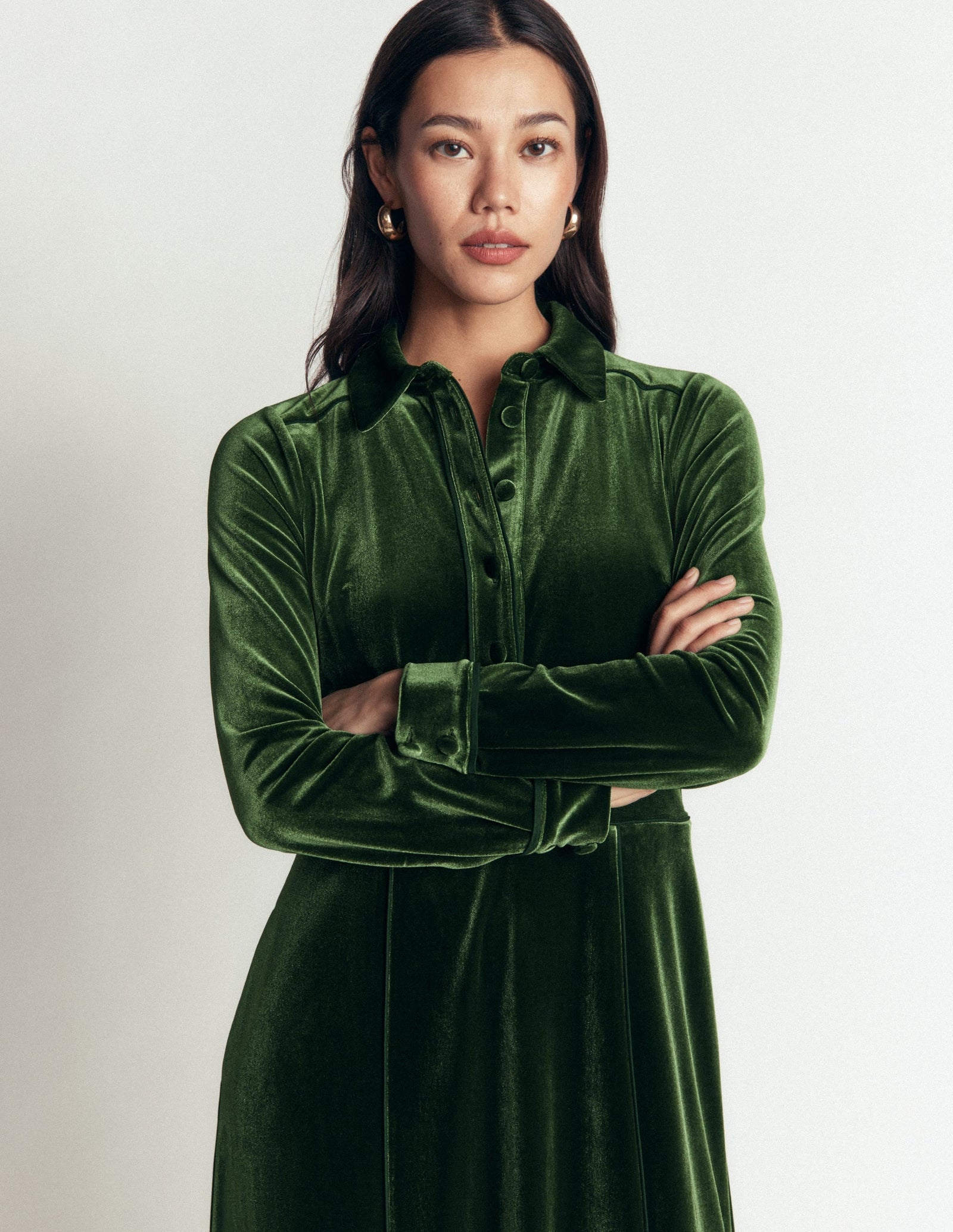 Etta Piping Velvet Dress-Douglas Fir
