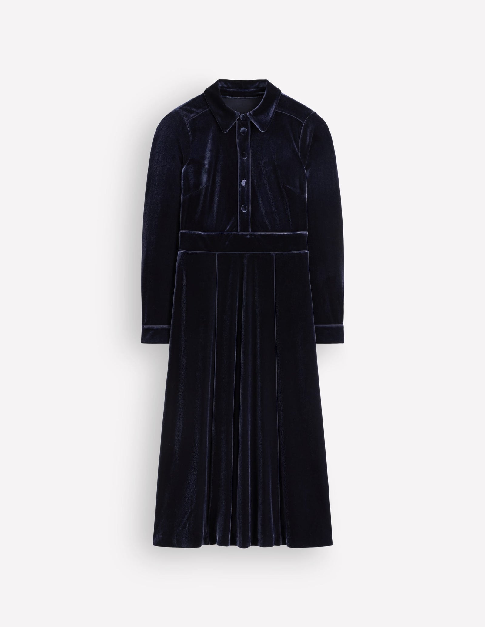 Etta Piping Velvet Dress-Navy