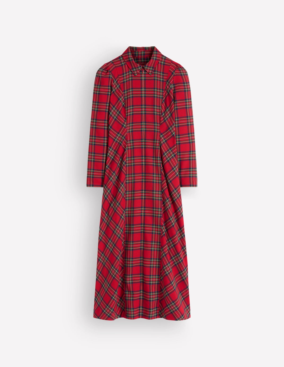 Una Collared Check Midi Dress-Red, Blue and Green Check