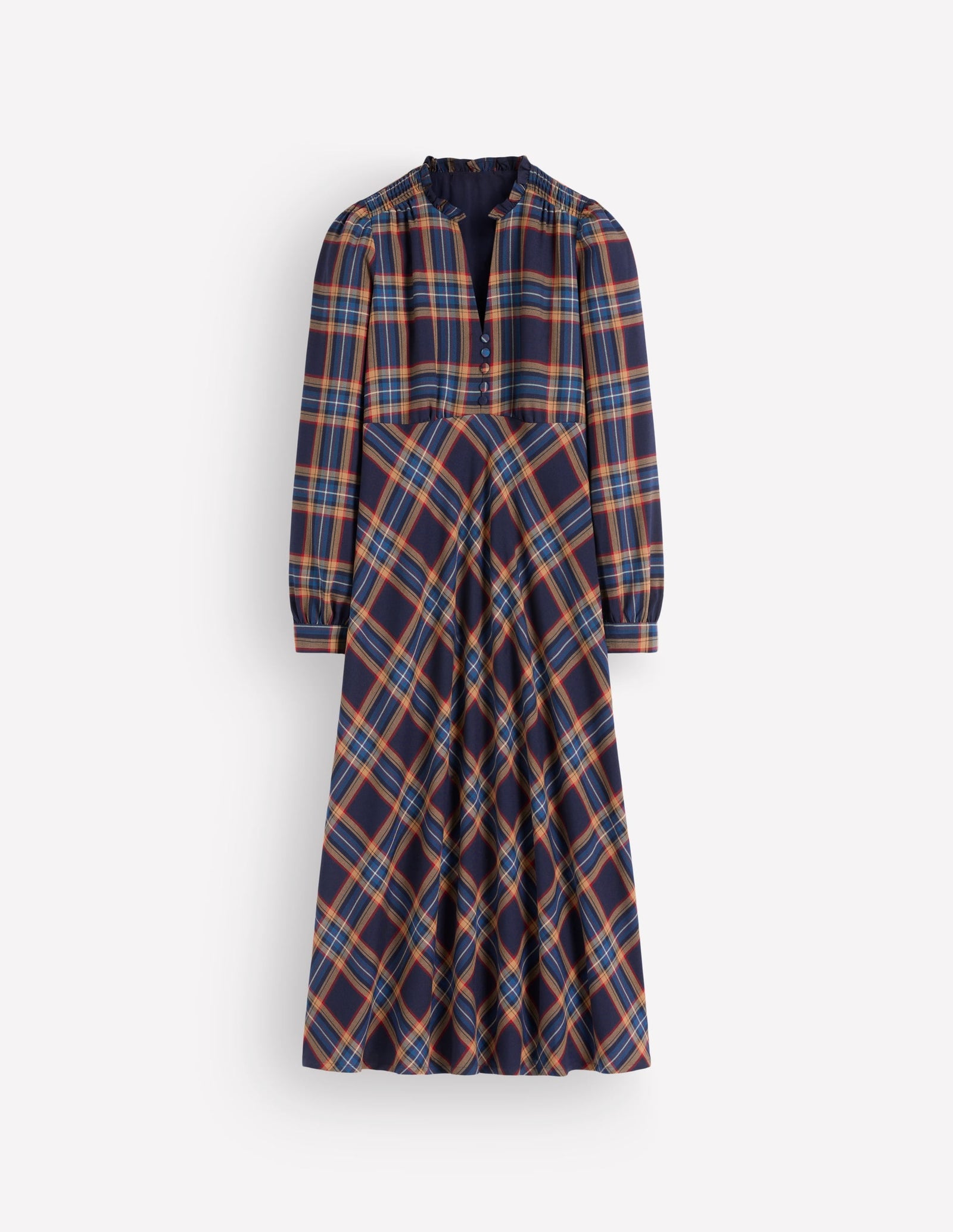 Cassie Checked Tea Dress-Navy and Camel Check