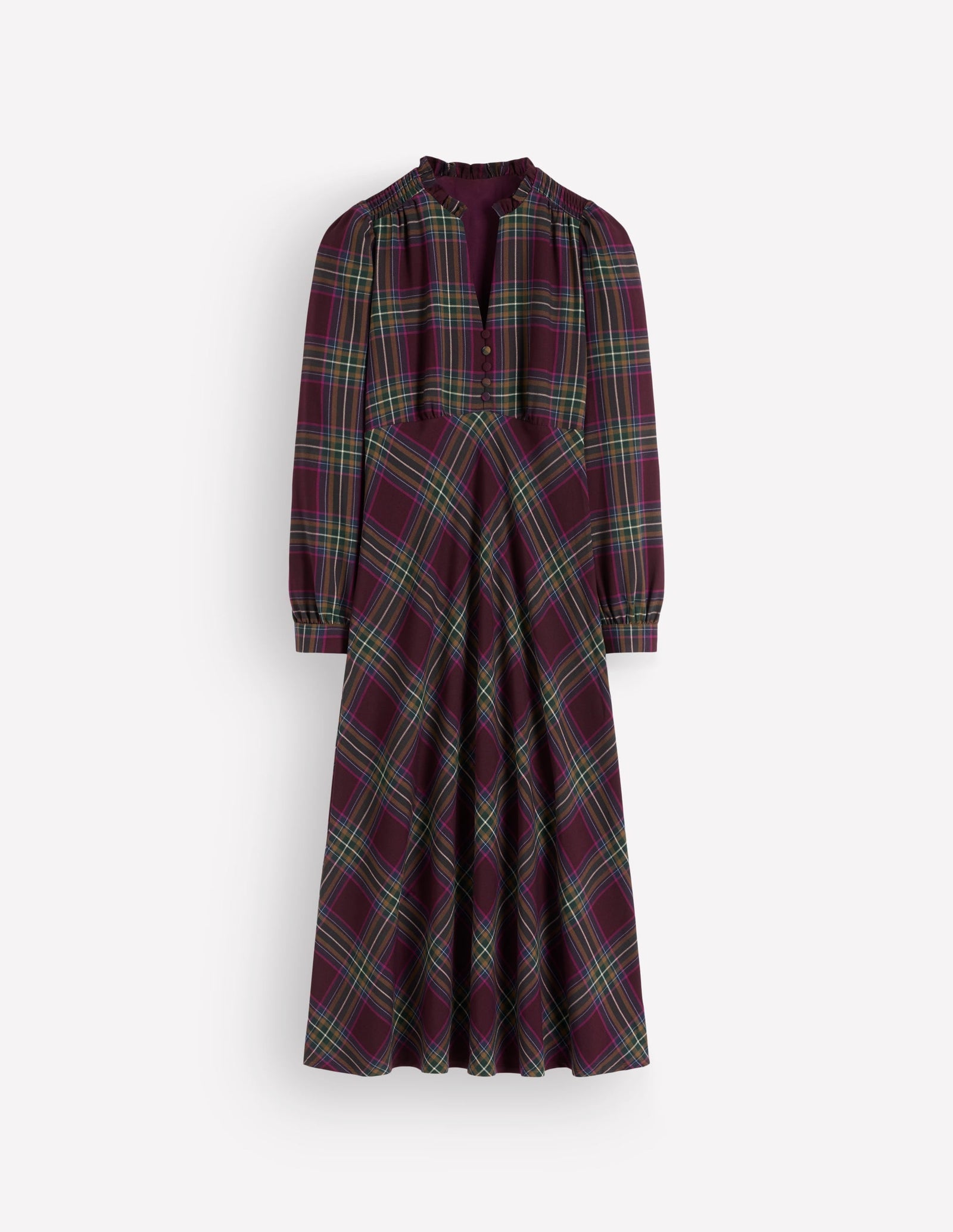 Cassie Checked Tea Dress-Maroon and Olive Check