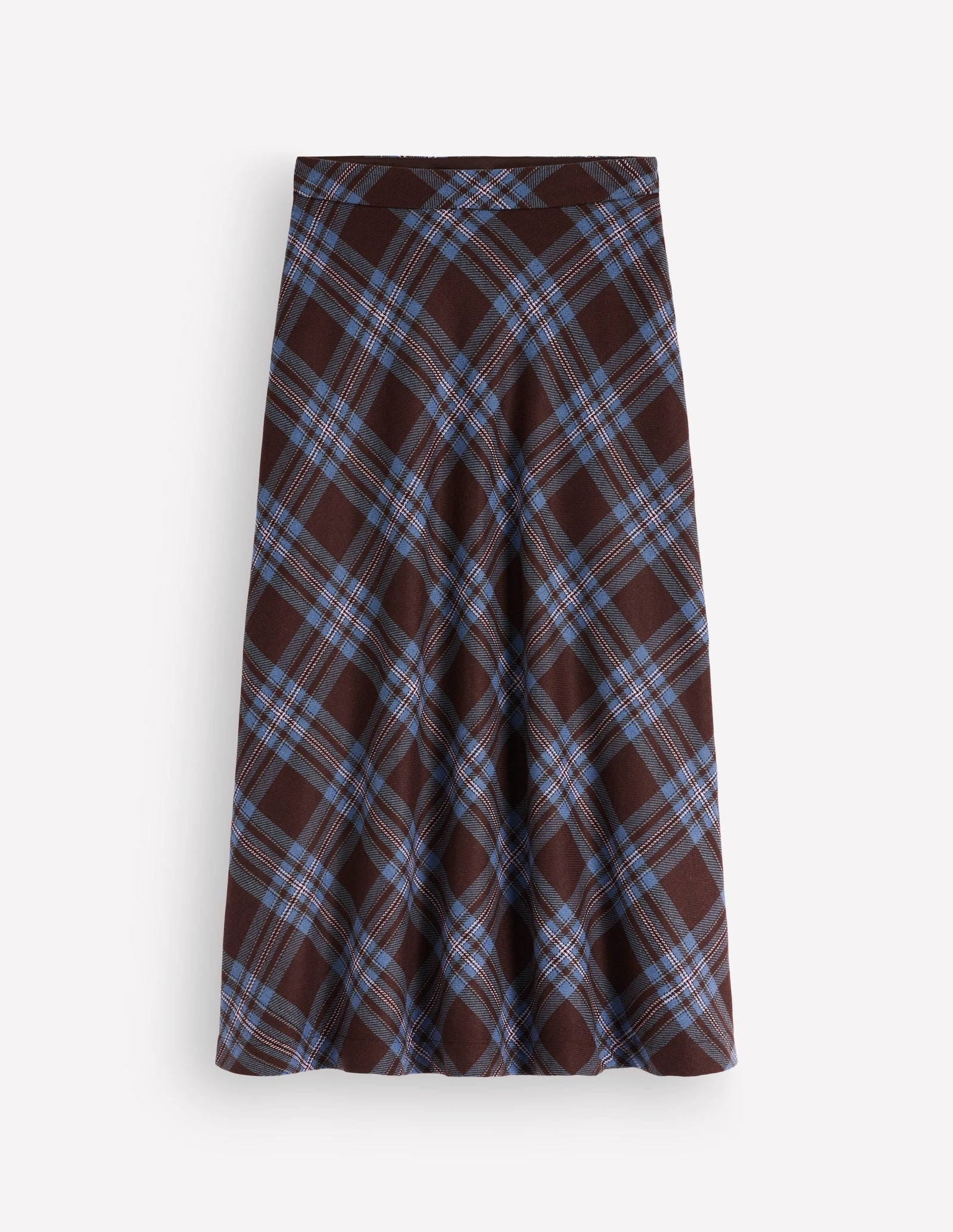 Wool Blend Slip Skirt-Brown Check
