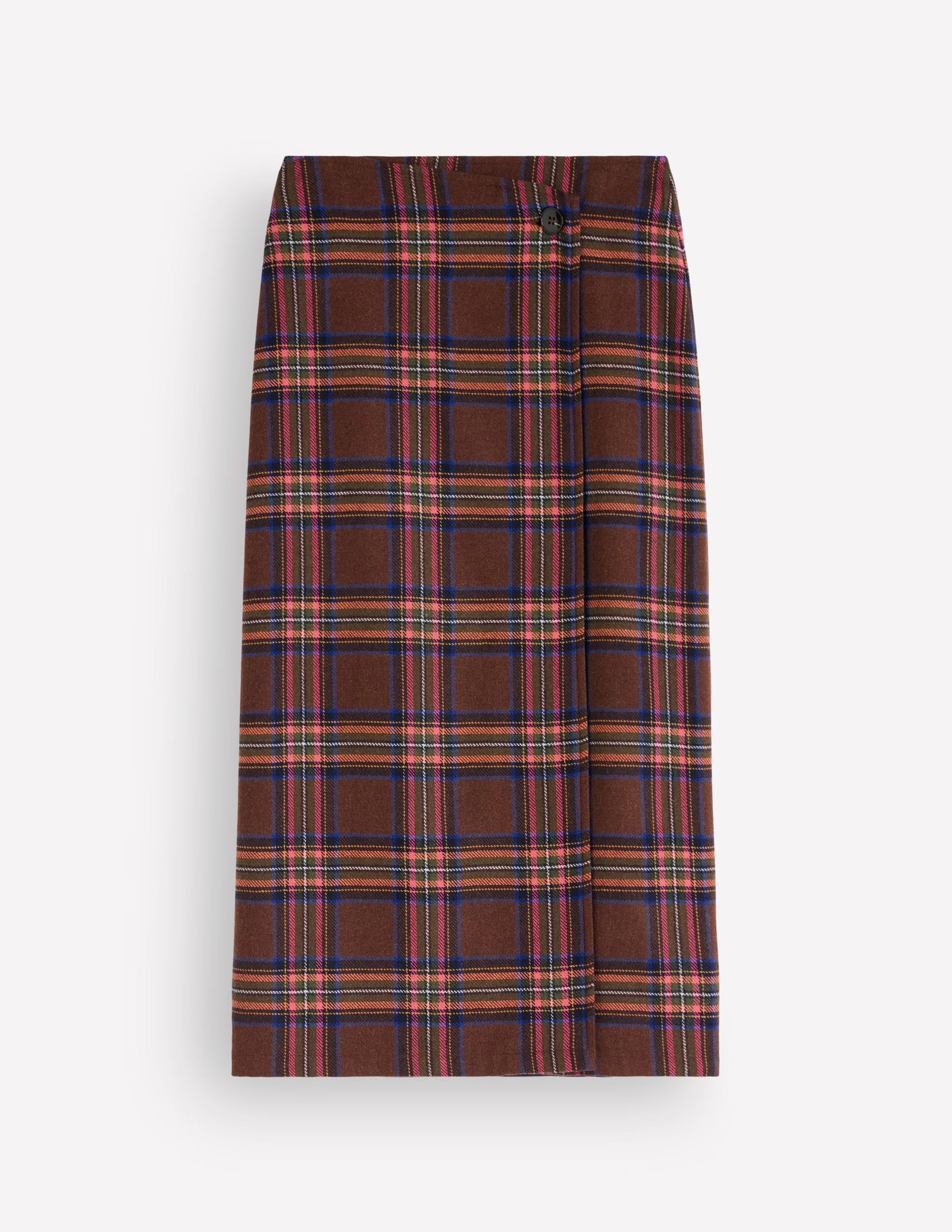 Column Wrap Skirt-Brown, Blue and Orange Check