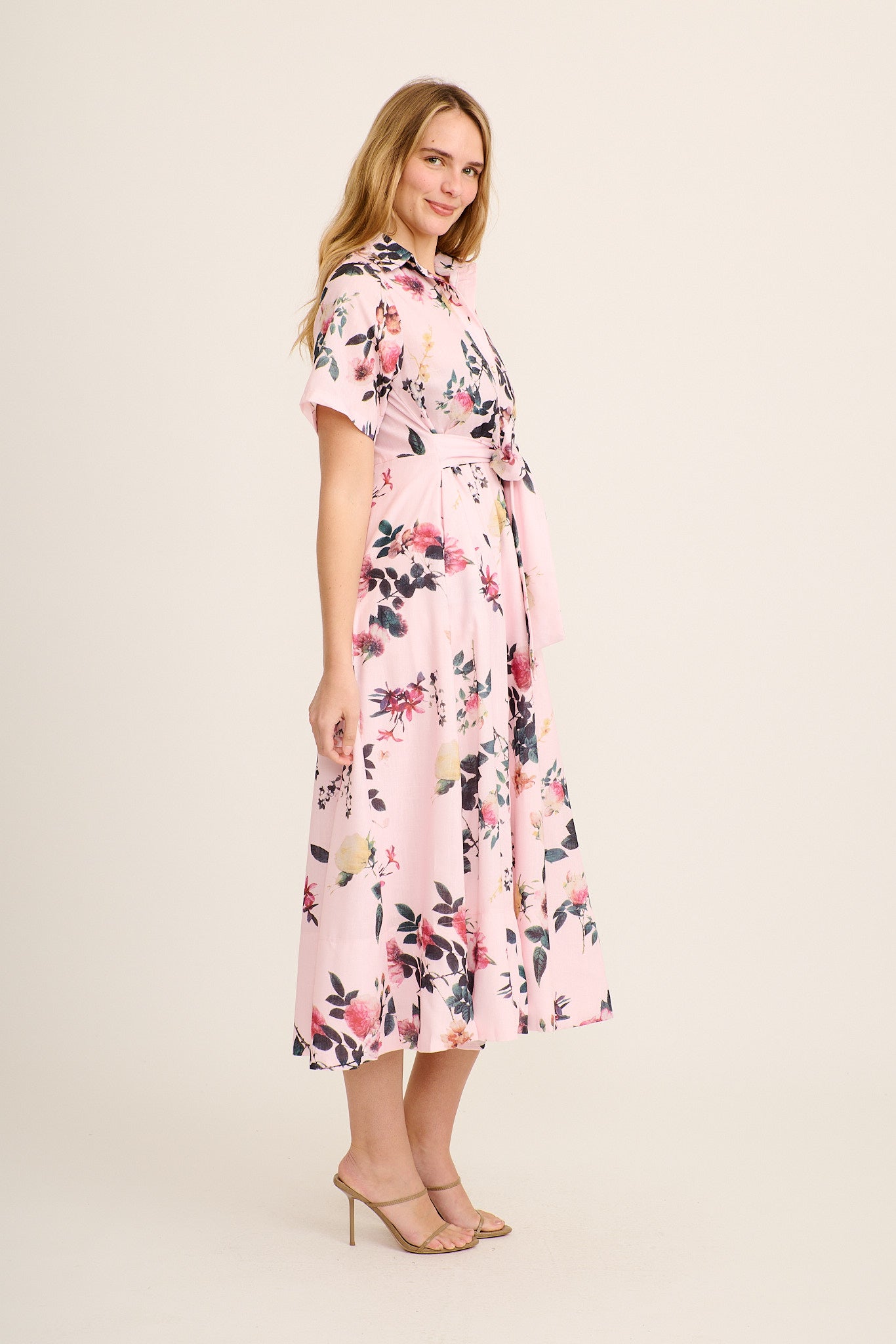 Blooming Poise Maxi Shirt Dress in Pink Floral Linen Blend