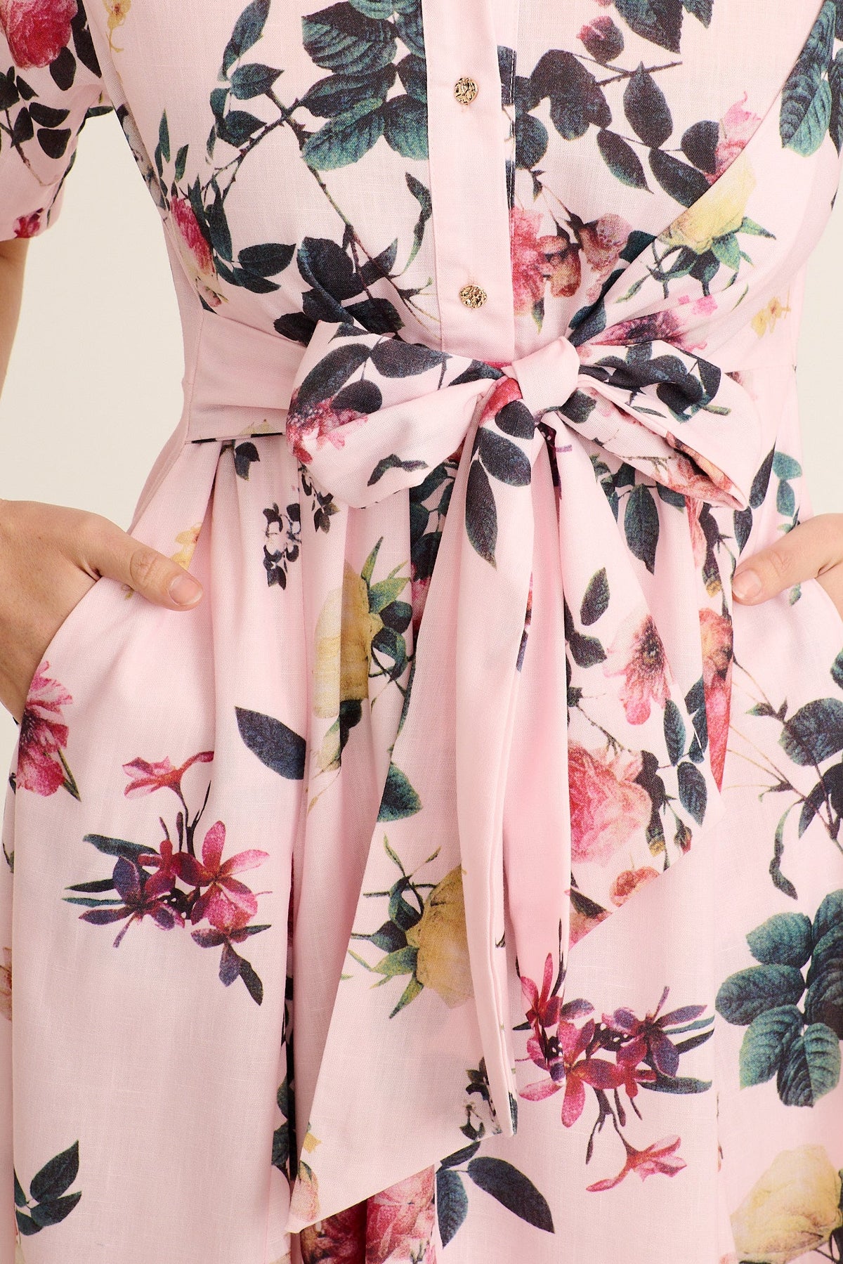 Blooming Poise Maxi Shirt Dress in Pink Floral Linen Blend