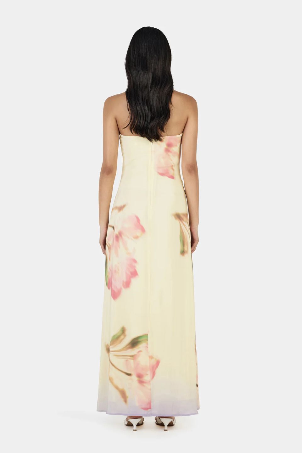 Acacia Golden Drift Floral Print Strapless Maxi Dress