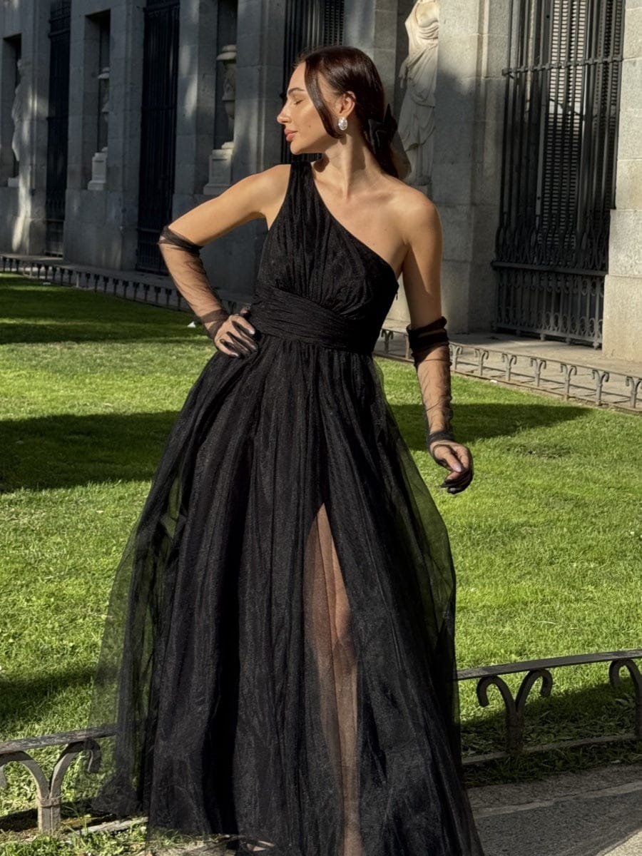 ever ARCADIA|Chic A-Line One-Shoulder Tulle Maxi Bridesmaid Dress