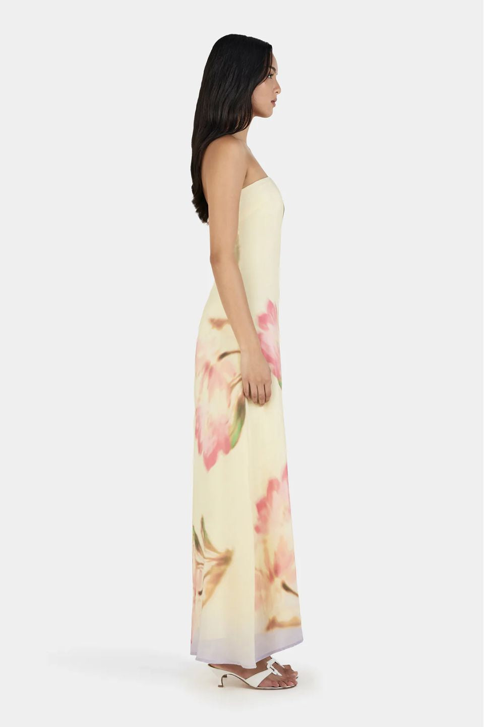 Acacia Golden Drift Floral Print Strapless Maxi Dress