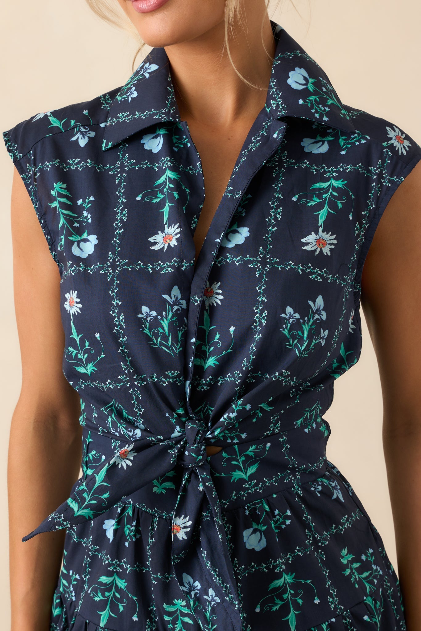 Do What You Love Navy Floral Print Cotton Mini Shirt Dress