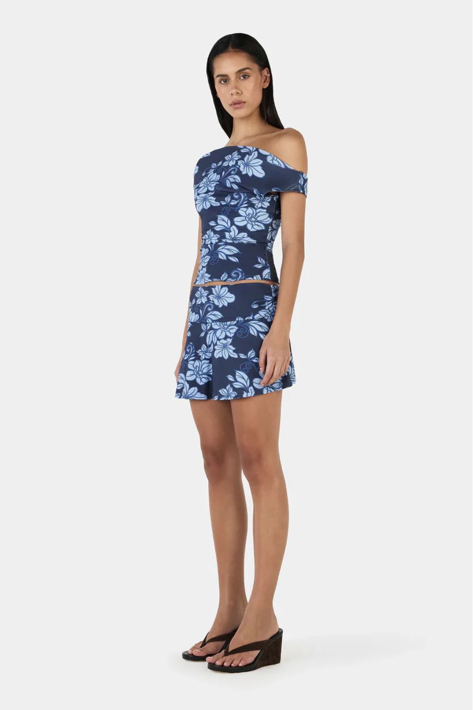 Adriana Rolling Waves Blue Print Mini Skirt